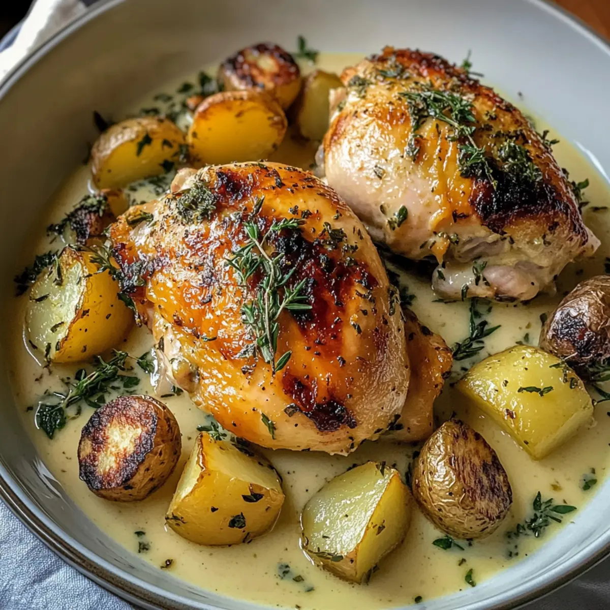 KrA¤utergebratenes HA¤hnchen in cremiger WeiAweinsauce pco6co